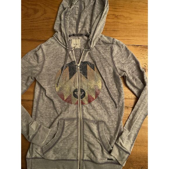 Roxy Full Zip Hoodie XS Gray Lightweight Y2K - Picture 1 of 8